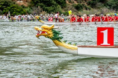 Dragon tekne yarışları sırasında Dragon 'un kafasının yan görüntüsü