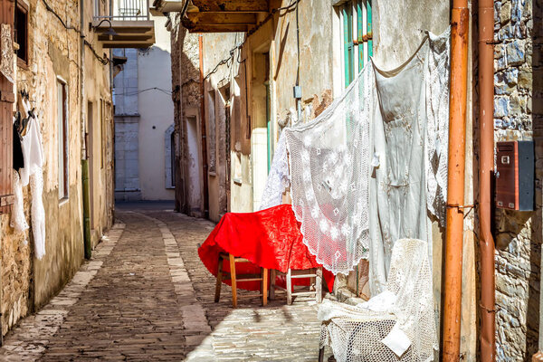 Street scene in the village of Lefkara famous for its laces and silver handicrafts. Larnaca District, Cyprus