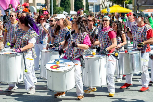 Limassol Cyprus Março 2020 Grupo Bateristas Carnaval Limassol — Fotografia de Stock