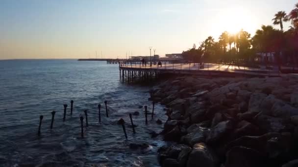 Molo Při Západu Slunce Molos Seaside Park Limassol Kypr — Stock video