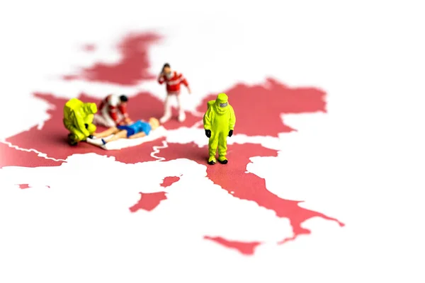 Mappa Covid Paesi Più Infetti Gruppo Scienziati Suite Protettive Medici — Foto Stock