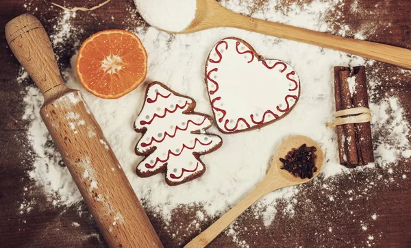 Perník cookie ingidients a mouky — Stock fotografie