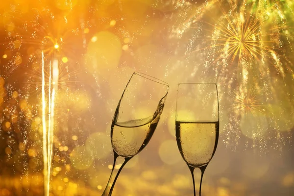 Champagne glasses on sparkling background — Stock Photo, Image
