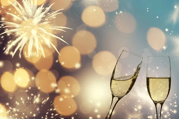 Champagne glasses on sparkling background — Stock Photo, Image