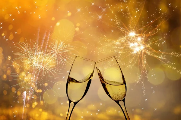 Champagne glasses on sparkling background — Stock Photo, Image