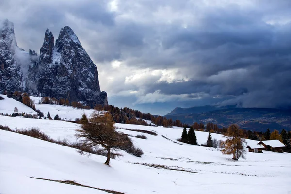 Alpe di Siusi en invierno, Dolomita, Italia — Foto de Stock