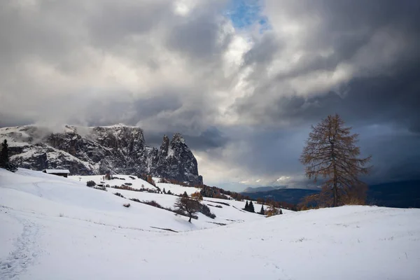 Alpe di Siusi v zimě, Dolomite, Itálie — Stock fotografie