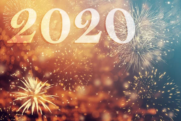 Bonne année 2020 avec feu d'artifice . — Photo