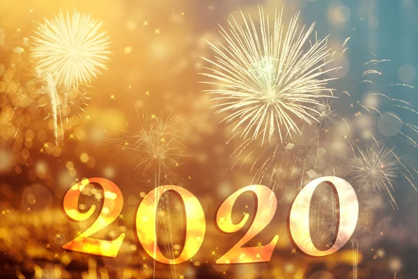 Bonne année 2020 avec feu d'artifice . — Photo