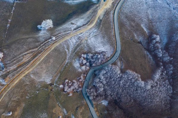 Transylvanian winter landscape - drone view.