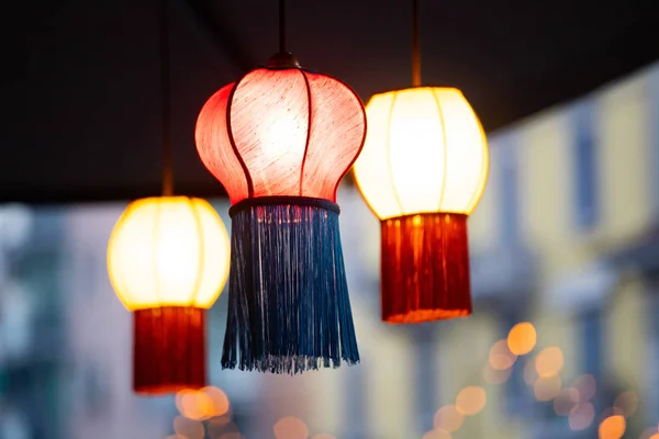 Colorful lamps with street lights. — Stock Photo, Image