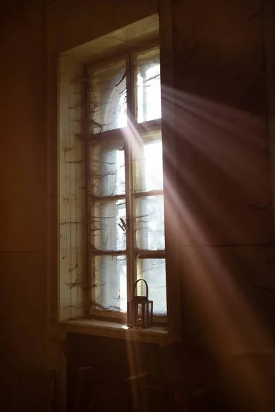 Eerie Light Candles Old Window Cobweb Concept Horror Halloween — Stock Photo, Image