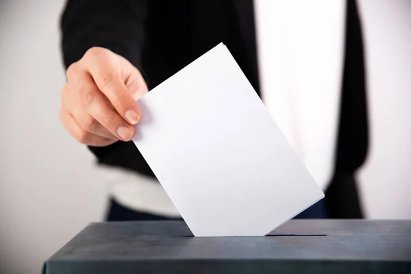 Hand Voter Putting Vote Ballot Box Election Concept — Stock Photo, Image