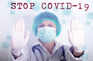 Doktor koronavirüsü durdurmak için savaşıyor. Coronavirus hastalığı - 2019-ncov. Dünya çapında salgın, tehlikeli virüs, bakteri konsepti.