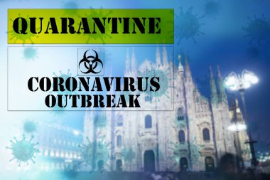 İtalya, Milano 'da Coronavirus. Milano üzerinde karantina işareti. Coronavirus Covid-19 dünya salgını kavramı.. 