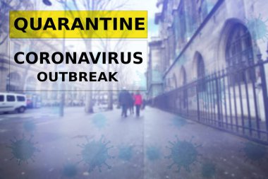Covid-19 salgın karantina uyarısı. Coronavirus salgını. ncov uyarı işareti.