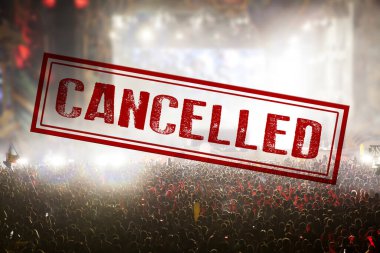 Coronavirüs salgınlarını önlemek için konser veya diğer etkinlikler iptal edildi, Covid-19 konsepti.