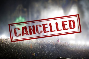 Coronavirüs salgınlarını önlemek için konser veya diğer etkinlikler iptal edildi, Covid-19 konsepti.