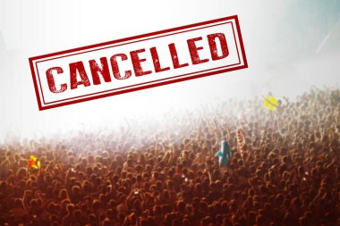 Coronavirüs salgınlarını önlemek için konser veya diğer etkinlikler iptal edildi, Covid-19 konsepti.