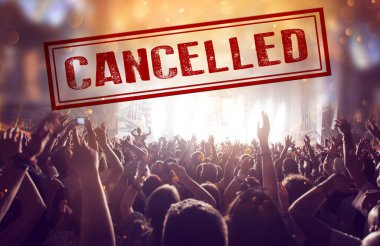 Coronavirüs salgınlarını önlemek için konser veya diğer etkinlikler iptal edildi, Covid-19 konsepti.