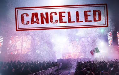 Coronavirüs salgınlarını önlemek için konser veya diğer etkinlikler iptal edildi, Covid-19 konsepti.