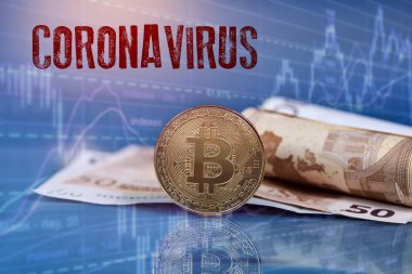 Bitcoin ve kripto para yatırımı konsepti - Coronavirus 2019-ncov, Covid-19 nedeniyle Kripto Pazarı çöktü