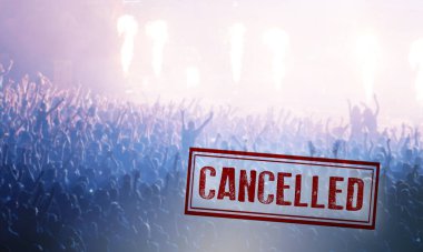 Coronavirüs salgınlarını önlemek için konser veya diğer etkinlikler iptal edildi, Covid-19 konsepti.