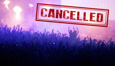 Coronavirüs salgınlarını önlemek için konser veya diğer etkinlikler iptal edildi, Covid-19 konsepti.
