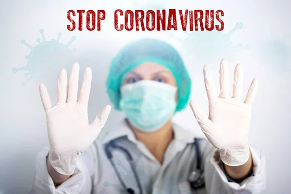 コロナウイルスを止めるために戦う医師 コロナウイルス病 2019 Ncov 世界中の流行 危険なウイルス 細菌の概念 — ストック写真