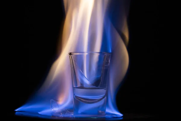 Glasses Burning Alcohol Black Background — Stock Photo, Image