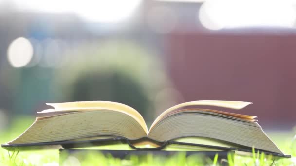 Wind Turning Old Book Pages Green Background — Stock Video