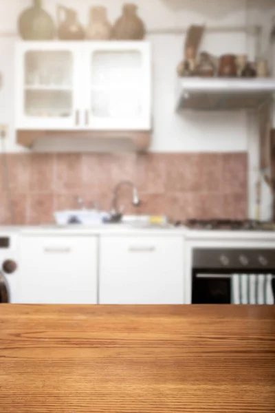 Piano Legno Sfondo Sfocato Della Stanza Cucina — Foto Stock