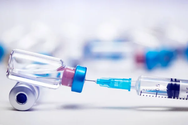 Szczepionka Strzykawka Wstrzykiwań Celu Zapobiegania Uodporniania Leczenia Zakażenia Koronawirusem Covid — Zdjęcie stockowe