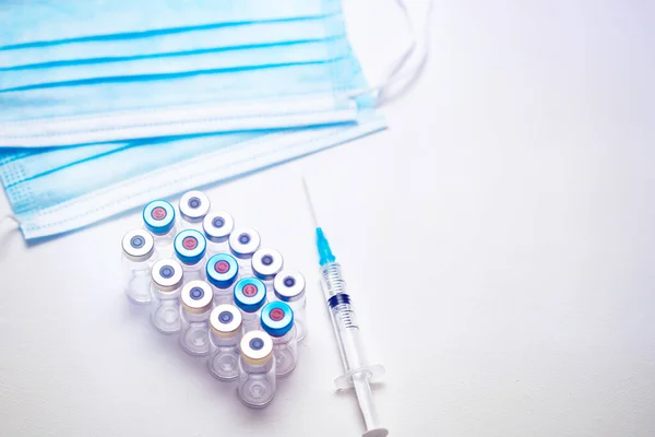 Inyección Vacunas Jeringas Para Prevención Inmunización Tratamiento Infección Por Coronavirus — Foto de Stock