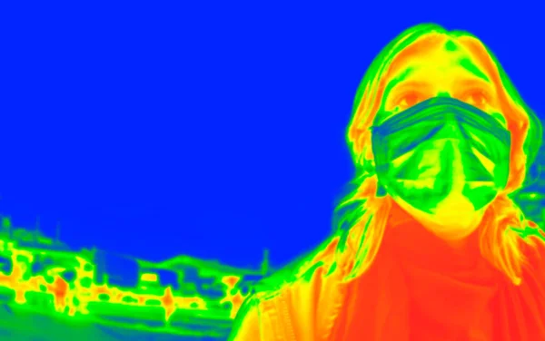 Θερμικός Σαρωτής Ανιχνεύει Μολυσμένους Covid Έννοια Ελέγχου Εξάπλωσης Του Ιού — Φωτογραφία Αρχείου