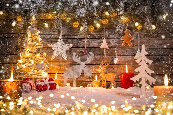 Jul dekoration på trä bakgrund — Stockfoto