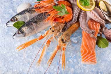 Fresh seafood on crushed ice. clipart