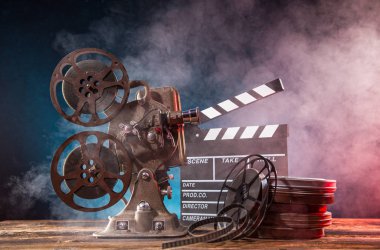 Eski stil film projektör, yakın çekim.