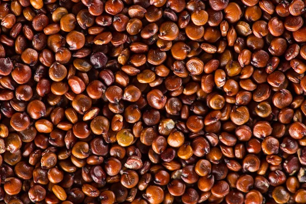 Sementes de quinoa vermelha na mesa de madeira branca . — Fotografia de Stock