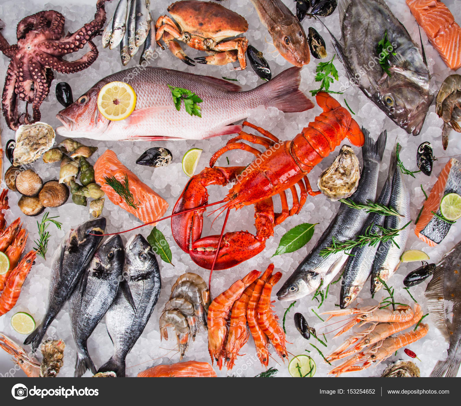 Fresh tasty seafood served on old wooden table. Stock Photo by ©Kesu01 ...