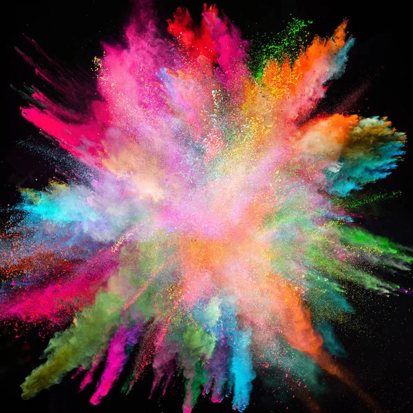 Colored powder explosion on black background.