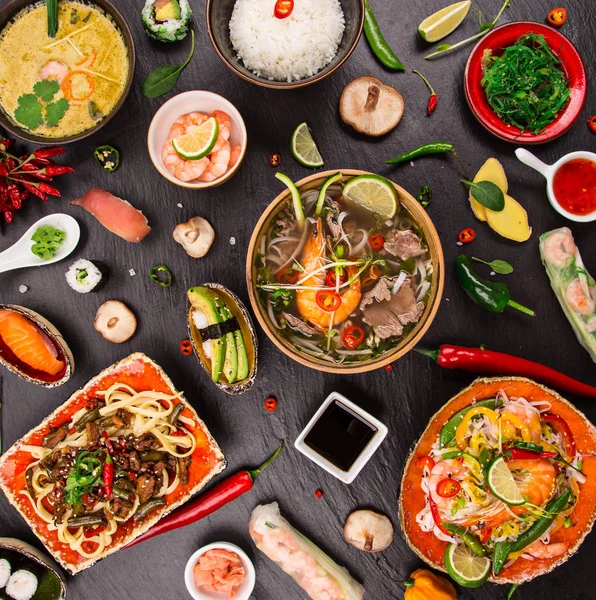 소박한 배경, 평면도, 텍스트에 대 한 장소에 아시아 식사의 다양 한. — 스톡 사진