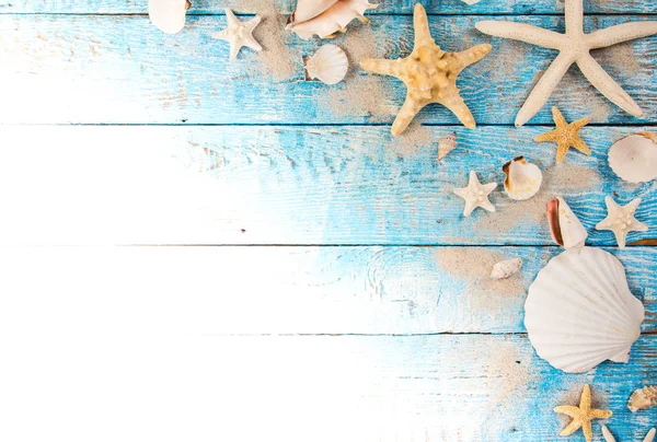 Zaman yolculuğu yaz. Deniz tatil arka plan çeşitli kabukları ile.