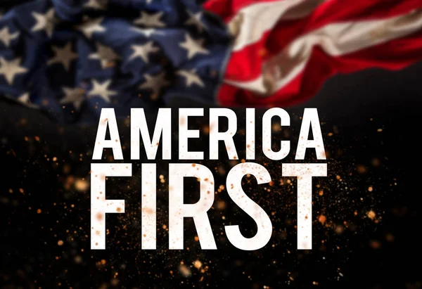 America first catcheword with american flag. — Stock Photo, Image