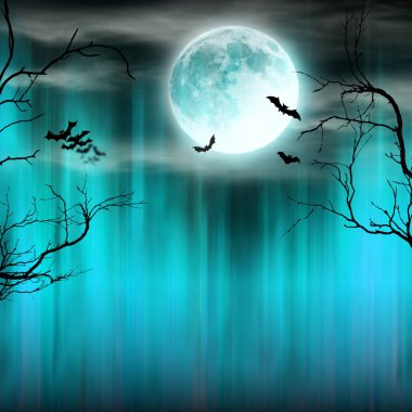 Spooky Halloween arka plan eski ağaçlar siluetleri ile.