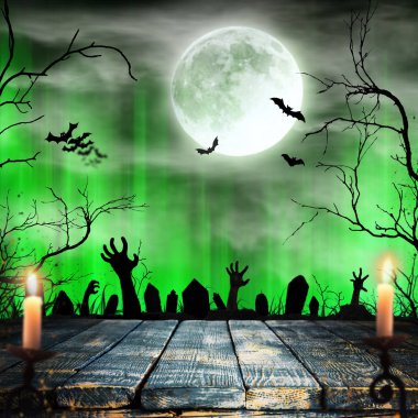 Spooky Halloween arka plan ile zombi eller.