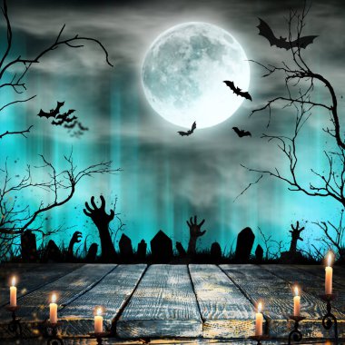 Spooky Halloween arka plan ile zombi eller.