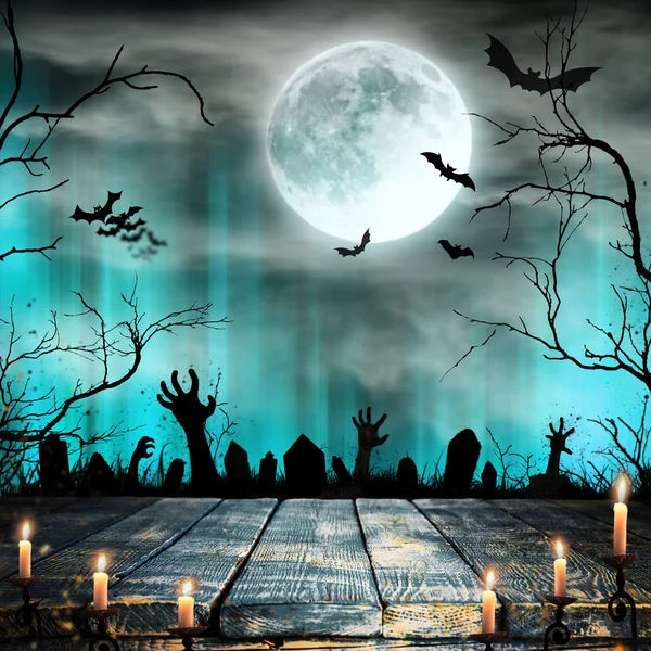 Spooky Halloween arka plan ile zombi eller.