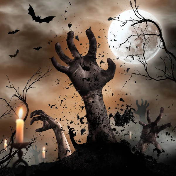 Scary Halloween background with zombie hands. — Stock Photo, Image