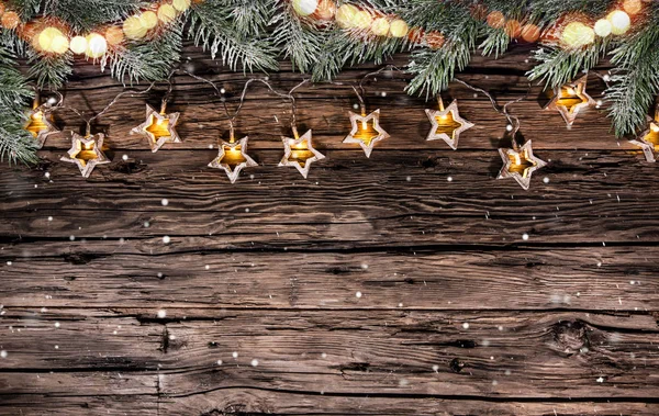 Christmas decoration on wooden background. Top view. — Stock Photo, Image